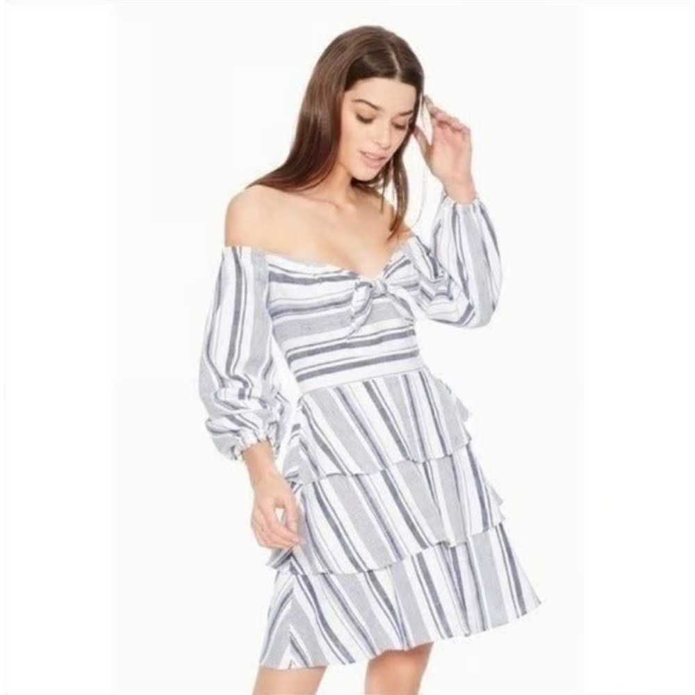 NWT Parker Bahama Aquarius‎ Stripe Off-the-Shoulder Tiered Dress Size 8 Preppy